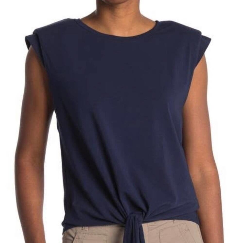 Laundry Padded blue sleeveless short sleeve shoulder tee. Tie front. Medium